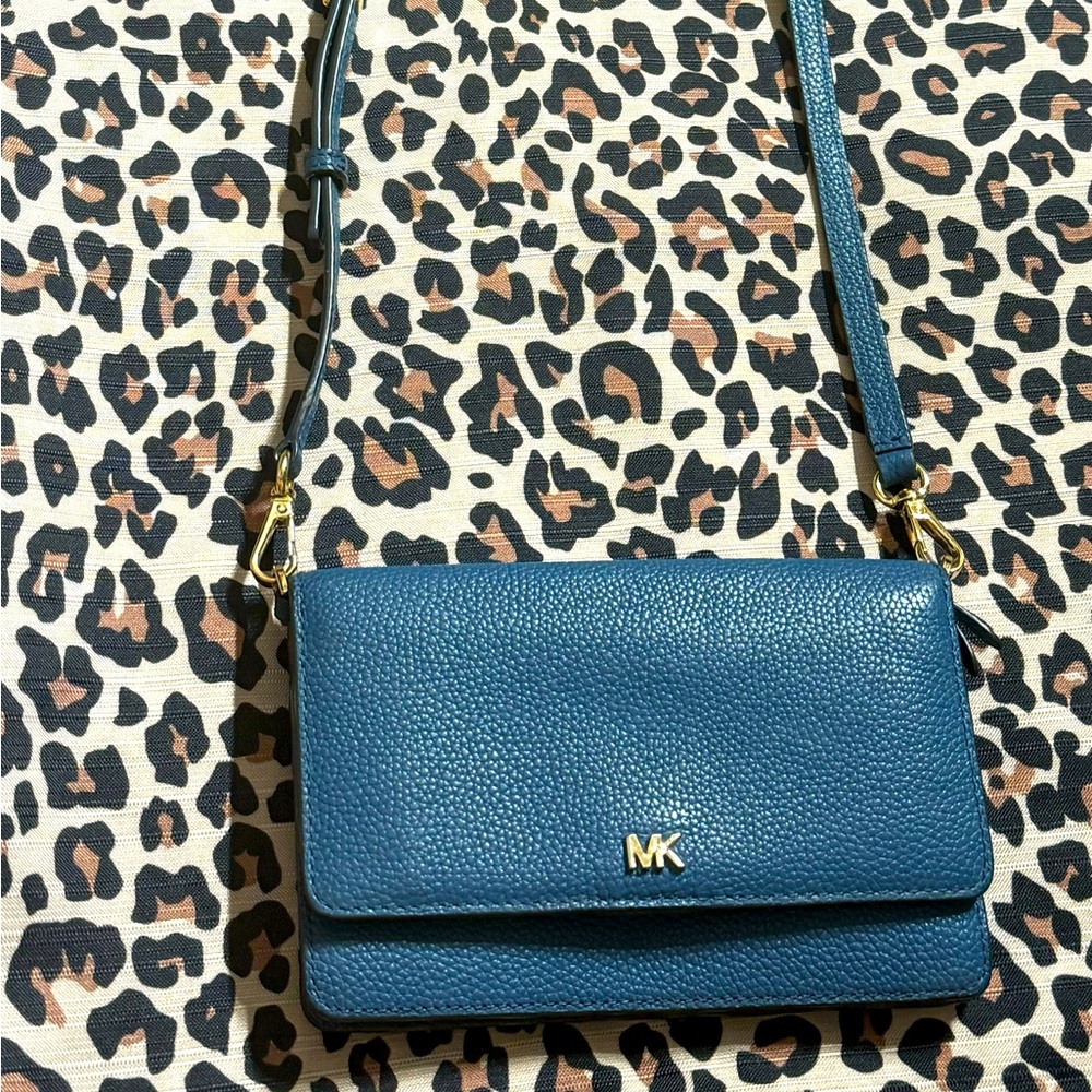 Michael Kors Blue Pebbled Leather Crossbody